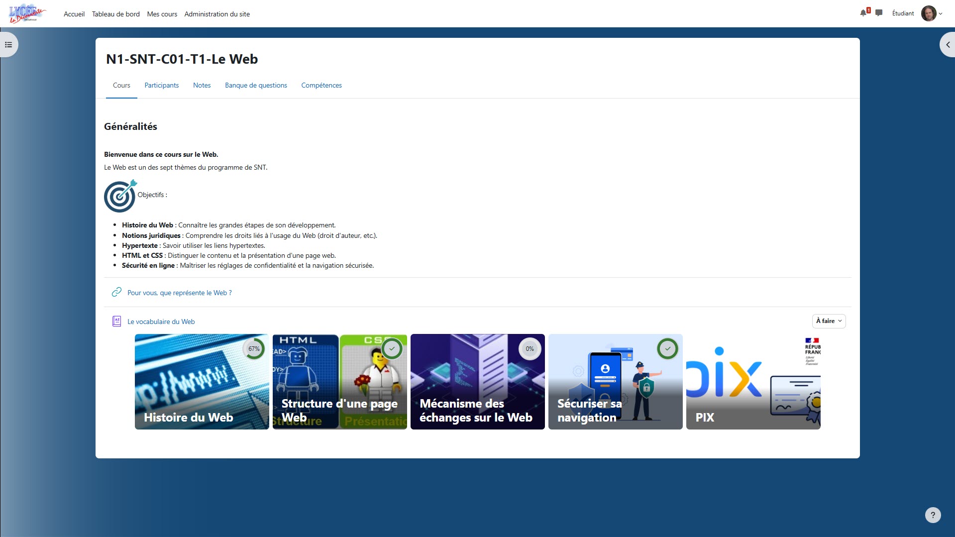 Exemple de structure d'un cours : SNT Le Web